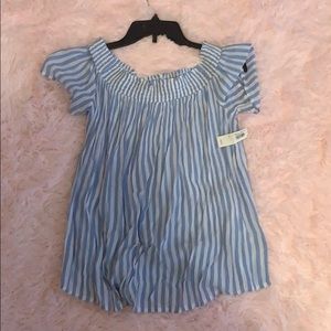 Off the shoulder white and blue top